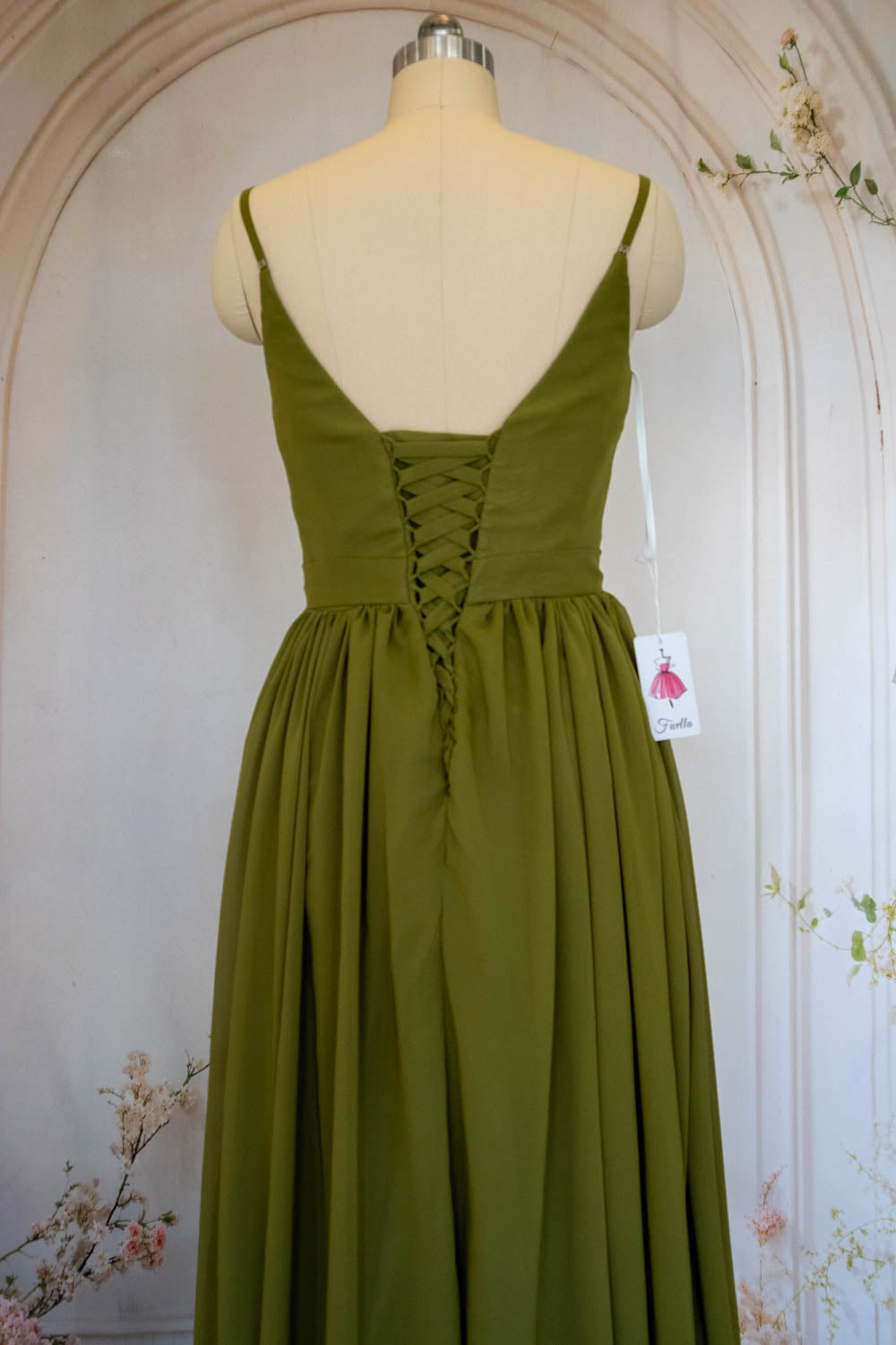 Charming A Line Spaghetti Straps Green Long Prom Dress with Ruffles