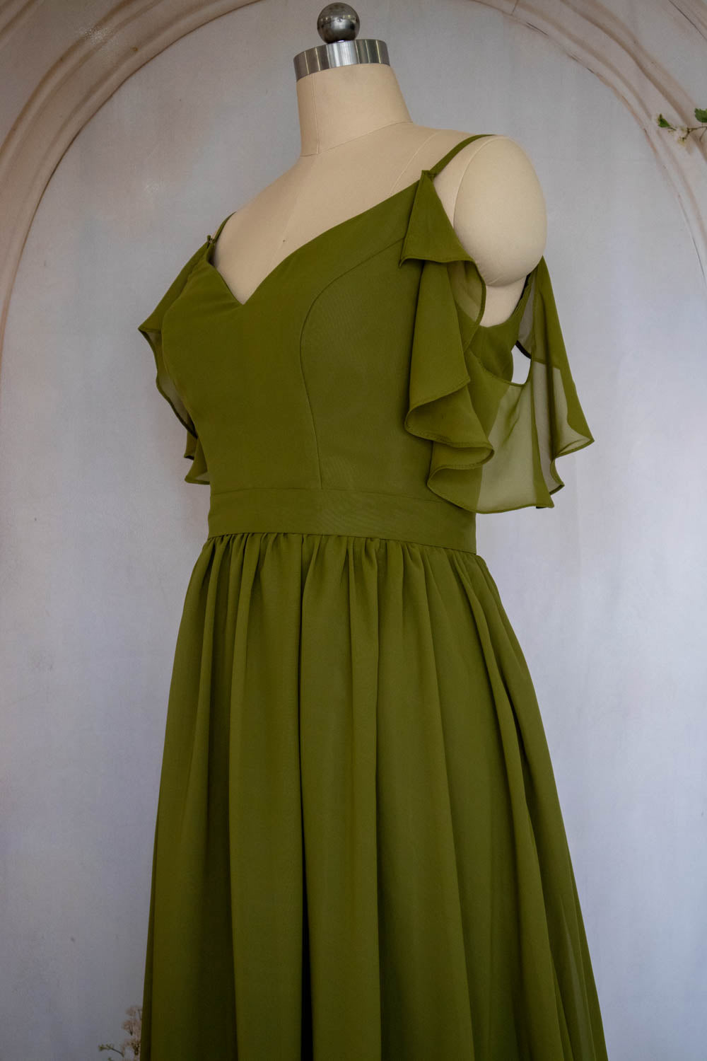 Charming A Line Spaghetti Straps Green Long Prom Dress with Ruffles