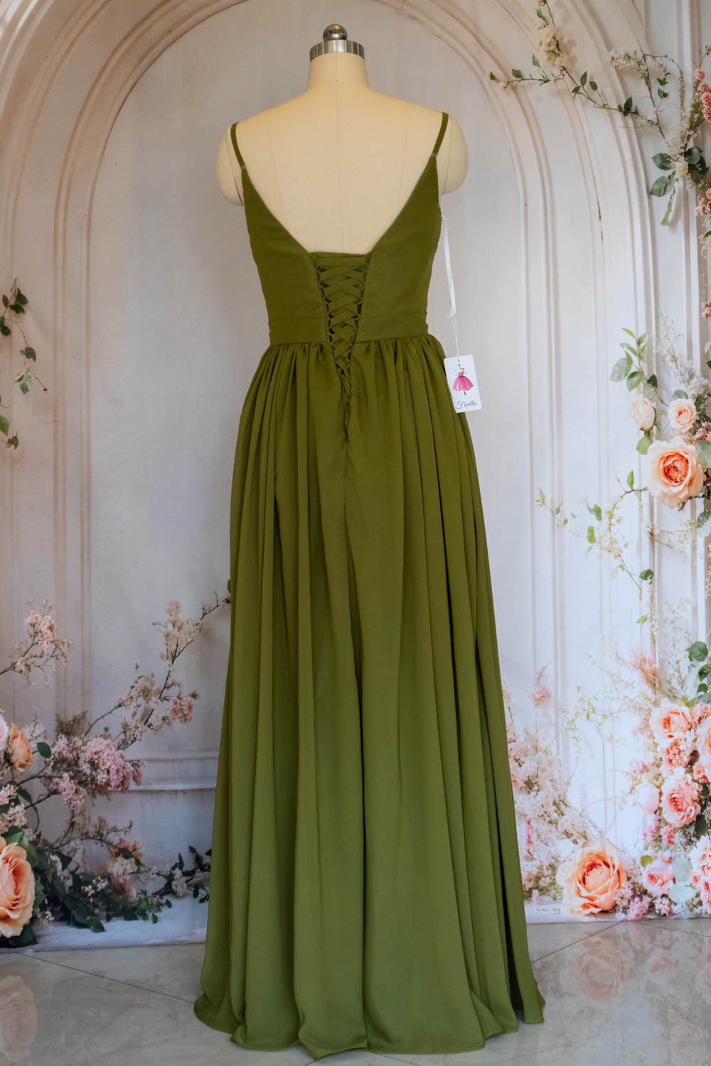 Charming A Line Spaghetti Straps Green Long Prom Dress with Ruffles