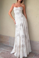 Charming A Line Spaghetti Straps White Long Prom Dress with Beading