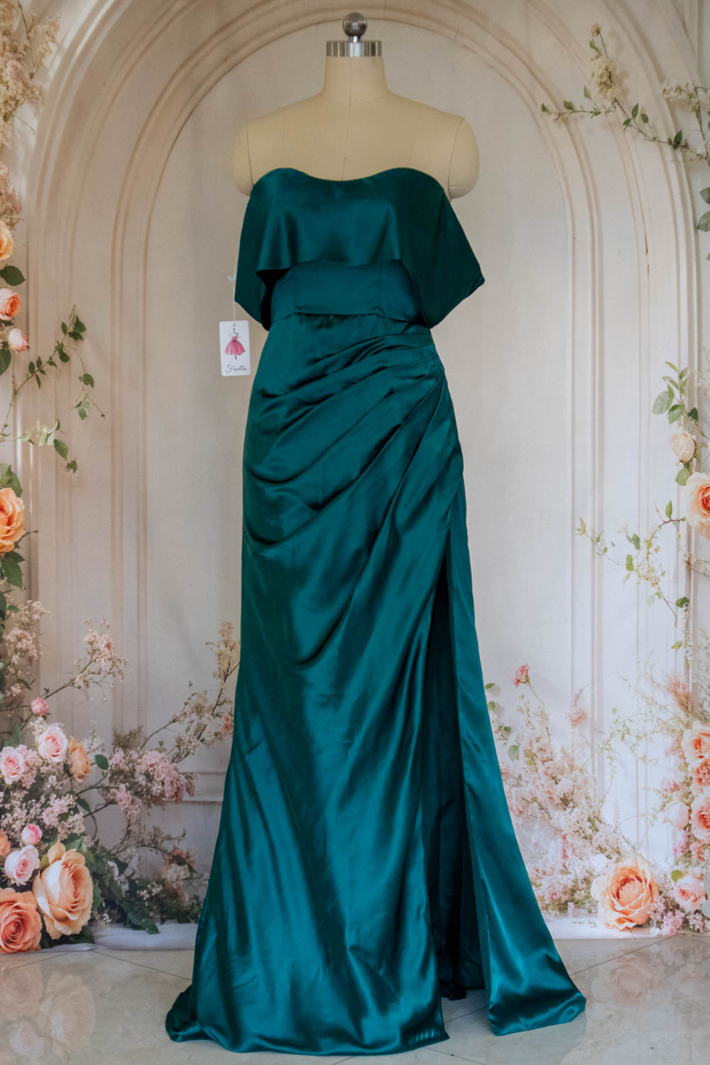 Charming Mermaid Strapless Green Long Prom Dress with Split Front