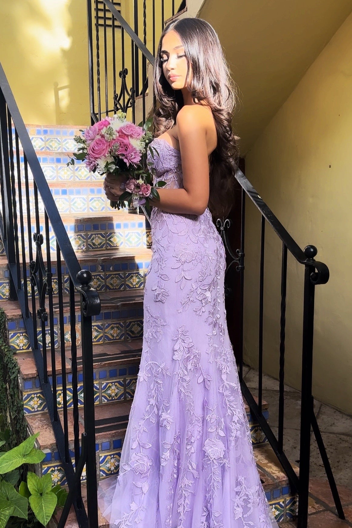 Charming Mermaid Sweetheart Lilac Long Prom Dress with Appliques