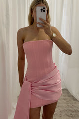 Charming Sheath Strapless Pink Corset Homecoming Dress with Ruched
