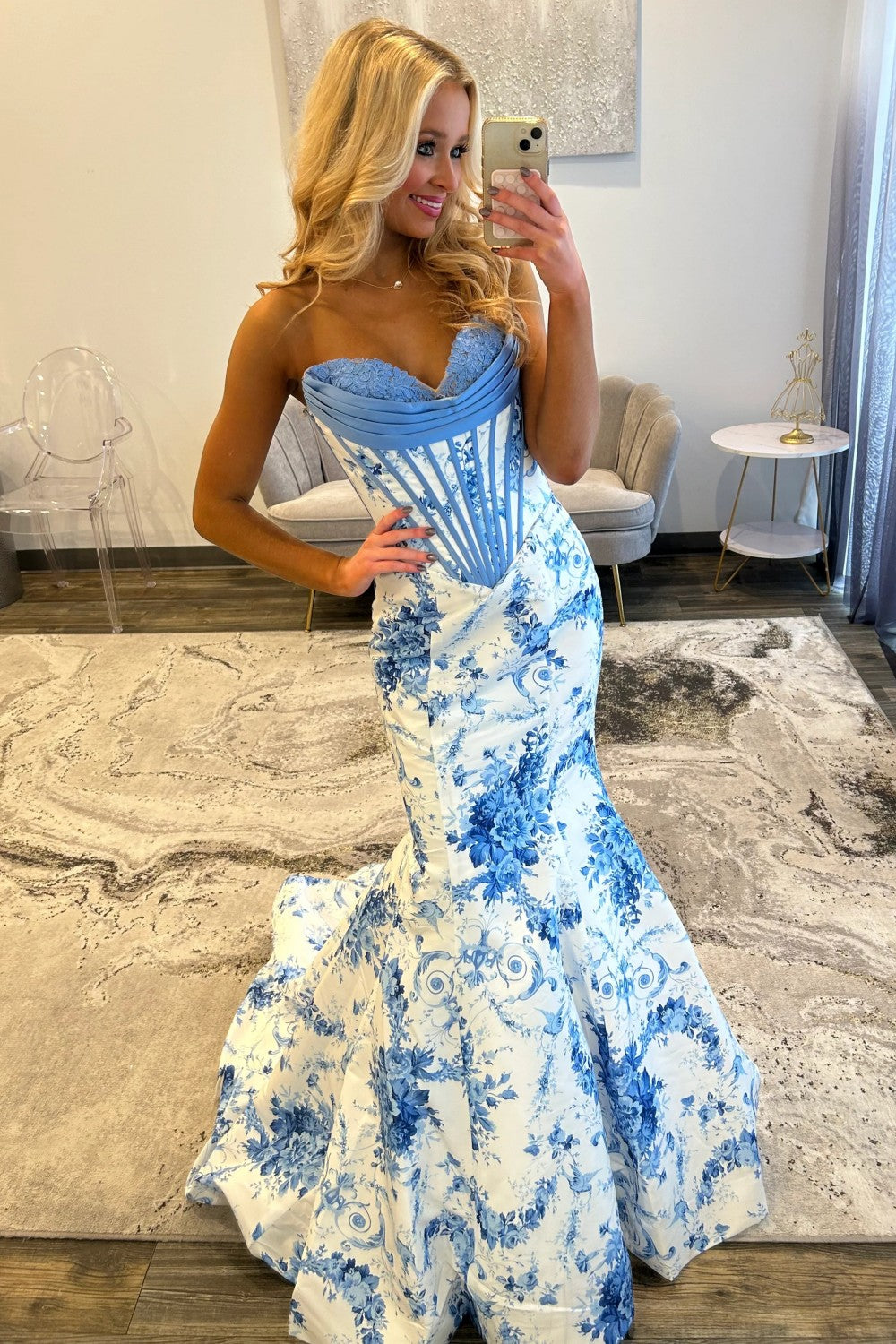 Charming Mermaid Sweetheart Blue Corset Prom Dress with Appliques