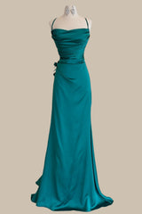Chic Emerald Green Evening Gown with Crisscross Lace-Up Detail and Ruched Waist