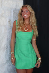 Chic Green Square Neckline Homecoming Mini Dress with Textured Fabric