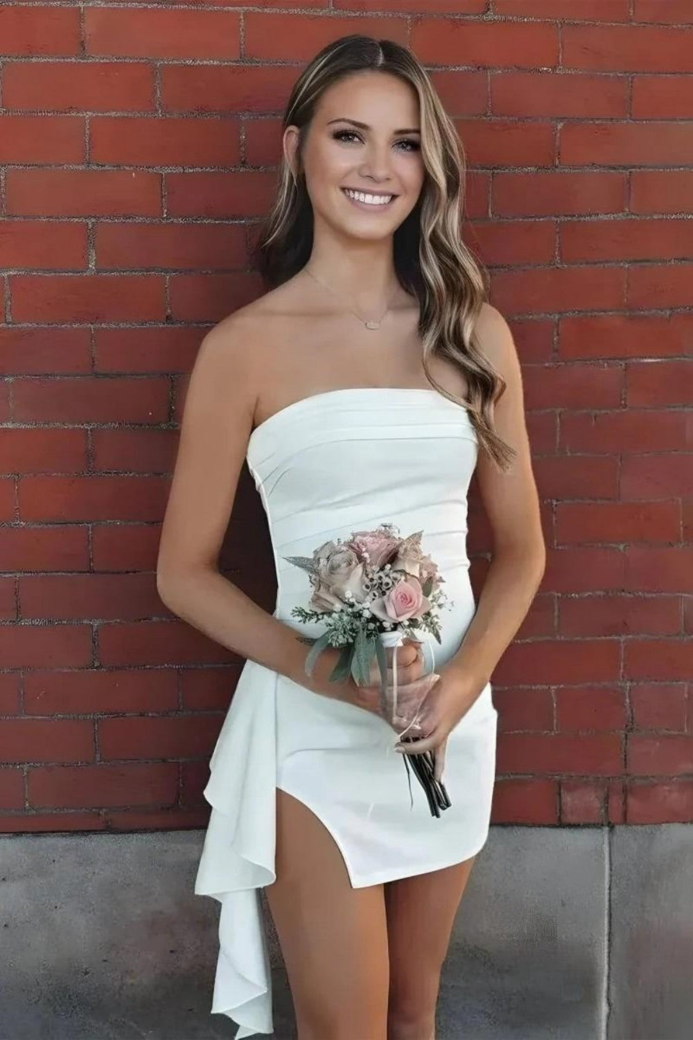 Chic Strapless Ruched Asymmetrical Hem Short Homecoming Dress