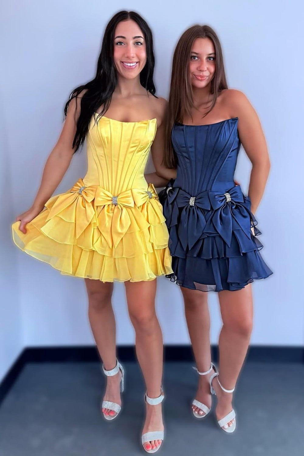 Chic Light Blue Corset Bodice Ruffled Tulle Homecoming Dress with Bows