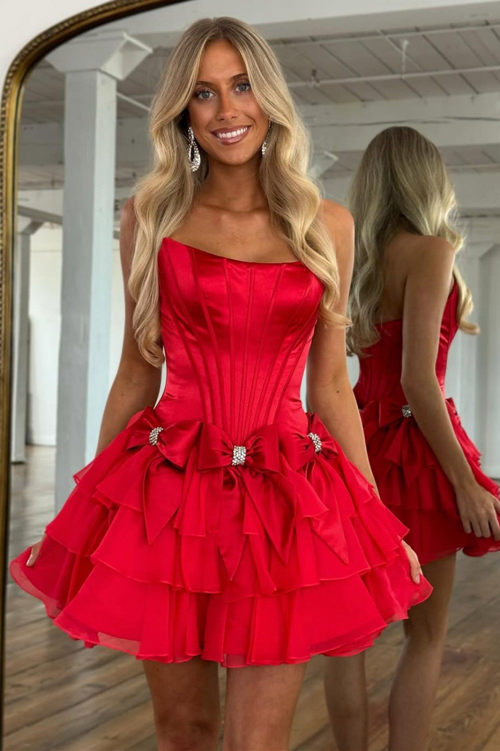 Chic Light Blue Corset Bodice Ruffled Tulle Homecoming Dress with Bows