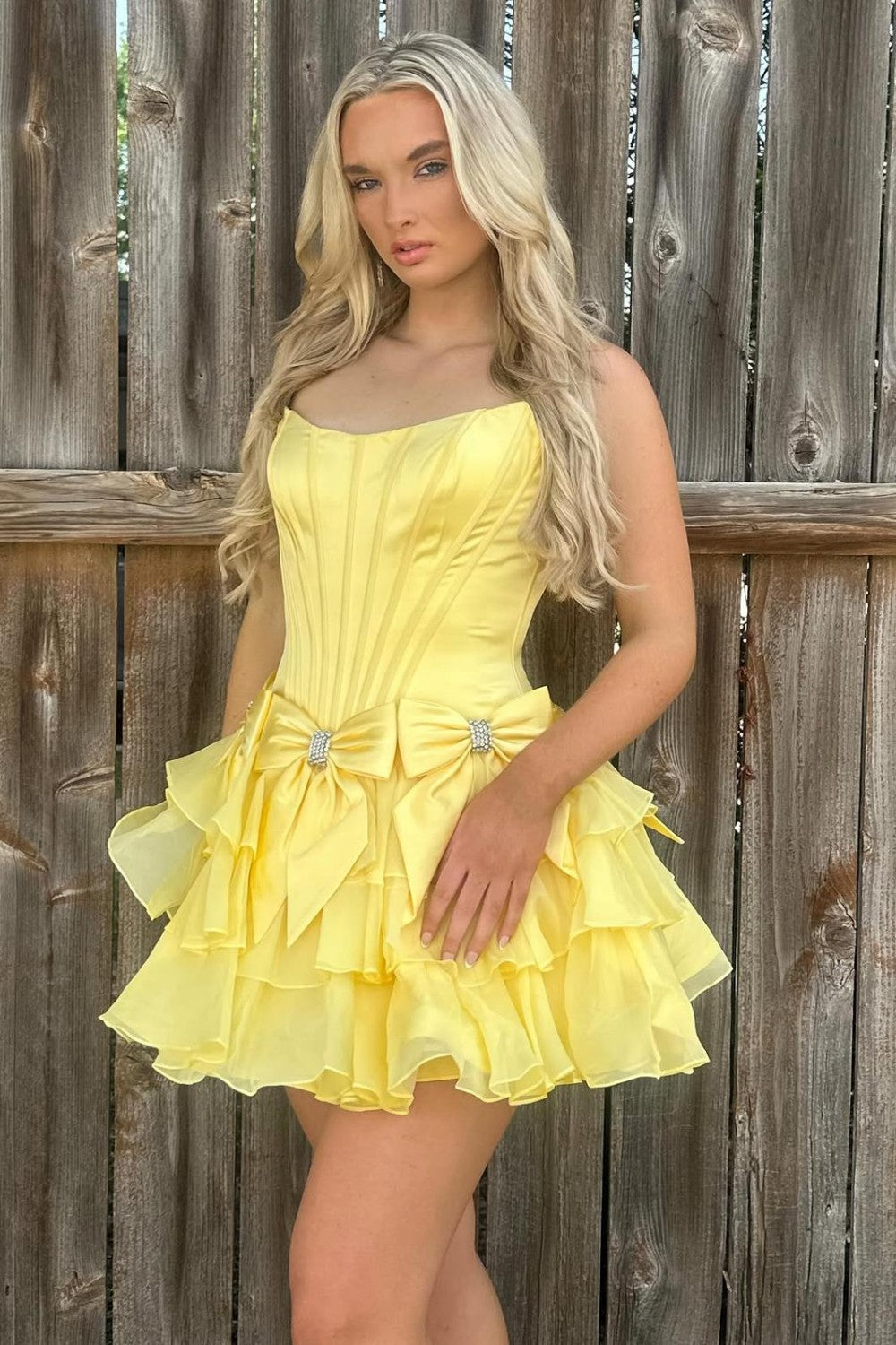 Chic Light Blue Corset Bodice Ruffled Tulle Homecoming Dress with Bows