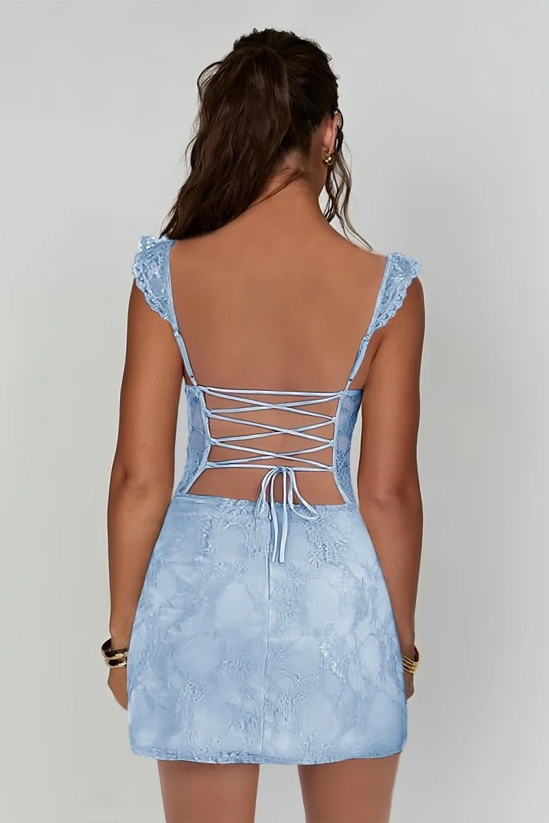 Charming Lace Bodycon Homecoming Dress with Spaghetti Straps and Side Slit