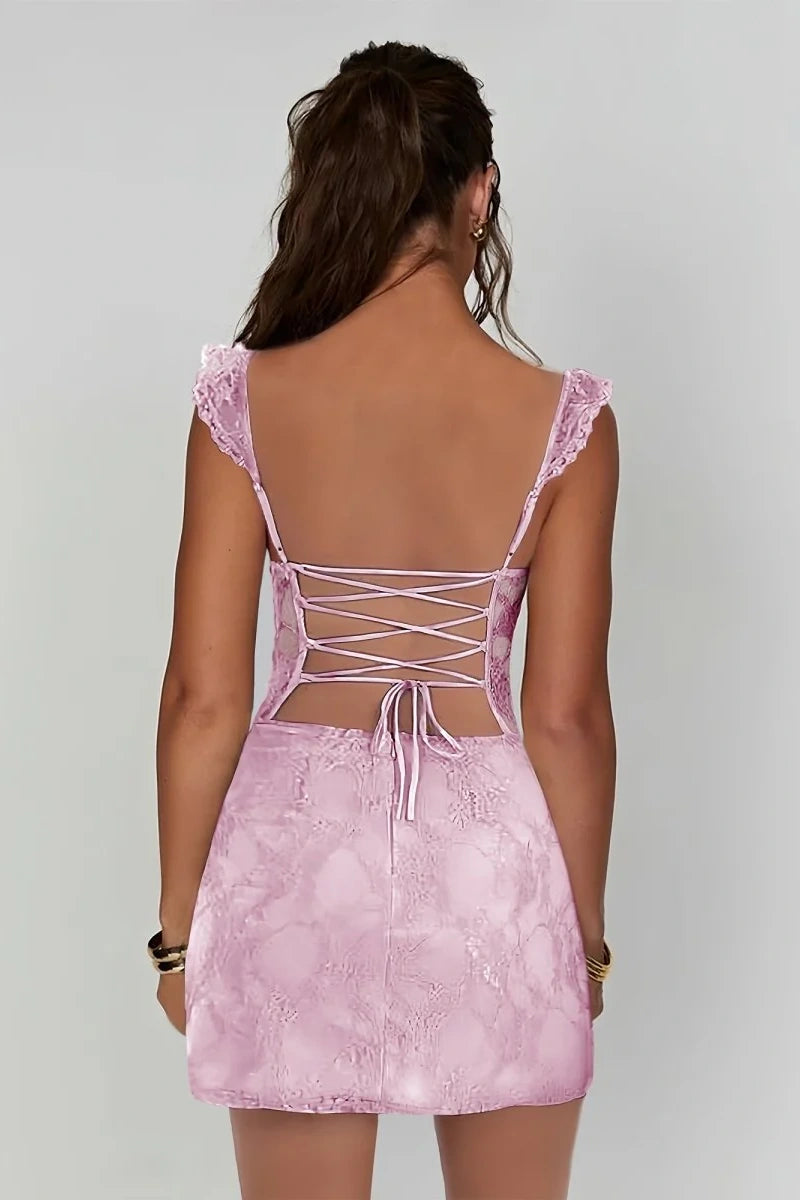 Charming Lace Bodycon Homecoming Dress with Spaghetti Straps and Side Slit