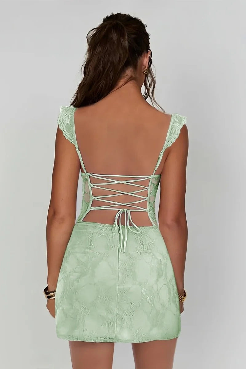 Charming Lace Bodycon Homecoming Dress with Spaghetti Straps and Side Slit