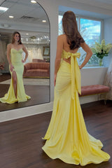 Classic Mermaid Sweetheart Yellow Long Prom Dress with Split Front Open Back