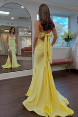 Classic Mermaid Sweetheart Yellow Long Prom Dress with Split Front Open Back