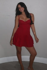 Classic Red Spaghetti Straps Homecoming Dress with Flared Skirt
