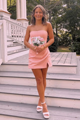 Classic Sheath Strapless Pink Corset Homecoming Dress with Ruched