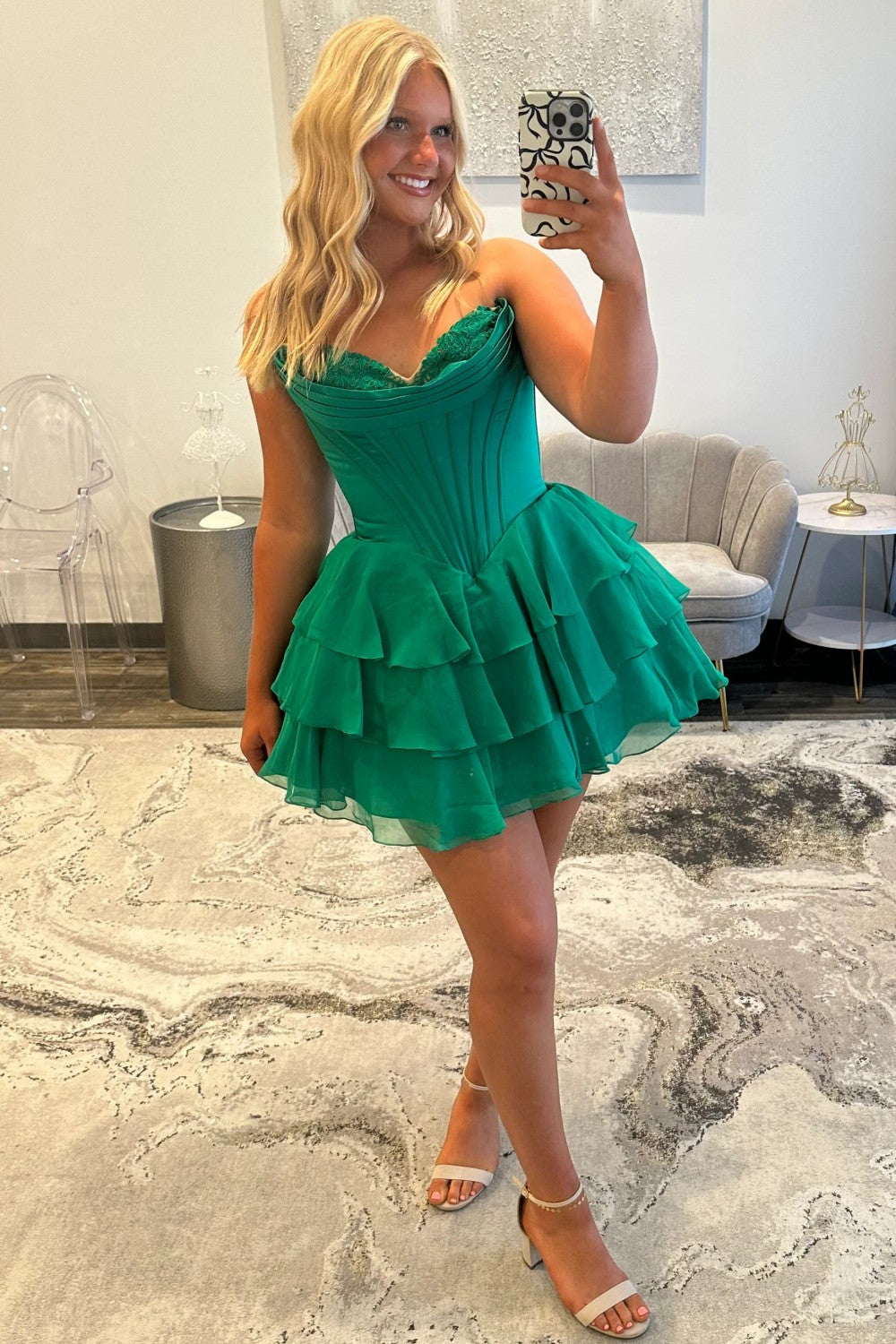 Cute A-Line Sweetheart Ruffled Homecoming Dress with Lace Detail
