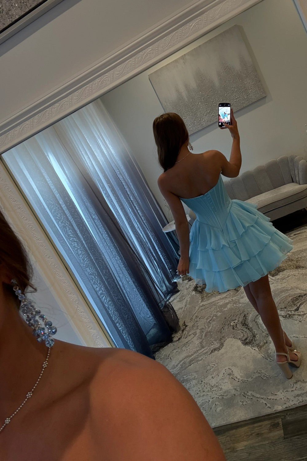 Cute A-Line Sweetheart Ruffled Homecoming Dress with Lace Detail