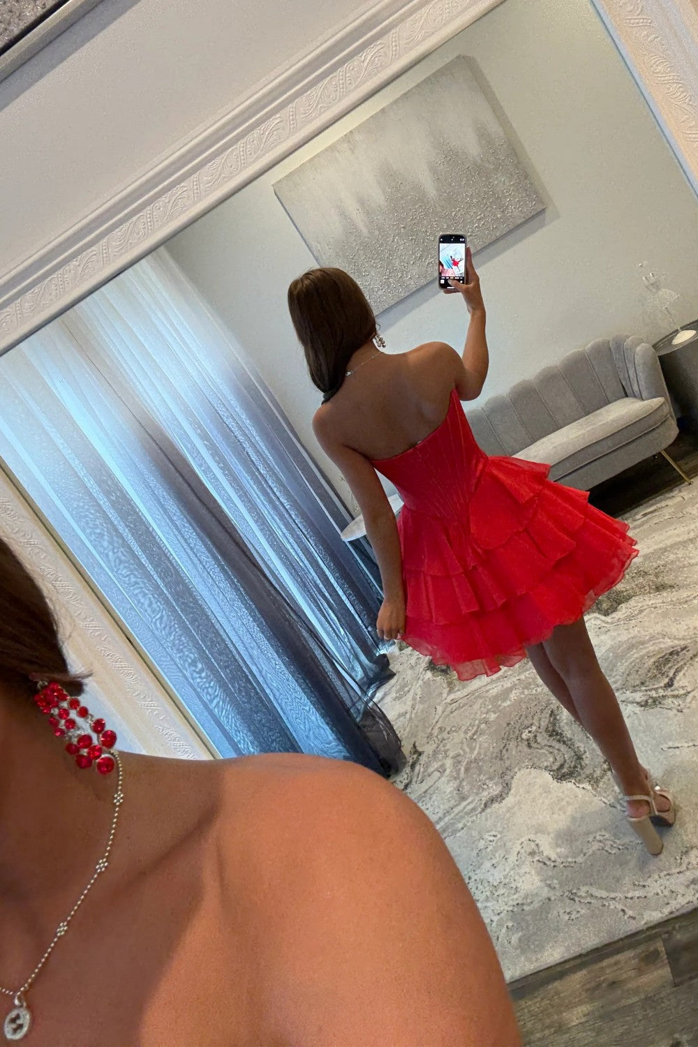 Cute A-Line Sweetheart Ruffled Homecoming Dress with Lace Detail