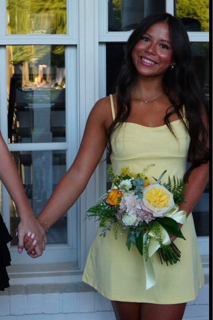 Cute A Line Spaghetti Straps Yellow Short Homecoming Dress