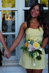 Cute A Line Spaghetti Straps Yellow Short Homecoming Dress