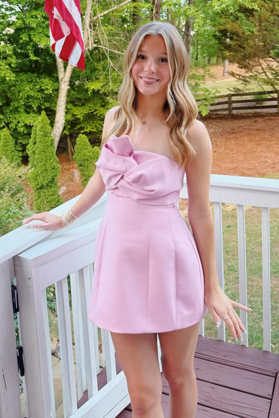 Furlla Women Light Pink Short Homecoming Dress Cute A Line Strapless Mini Dress with Ruched – Furlla Official