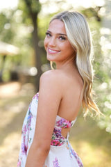 Cute A Line Sweetheart Lilac Floral Printed Short Homecoming Dress with Ruffles