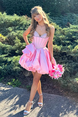 Cute A Line Sweetheart Pink Corset Homecoming Dress with Beading