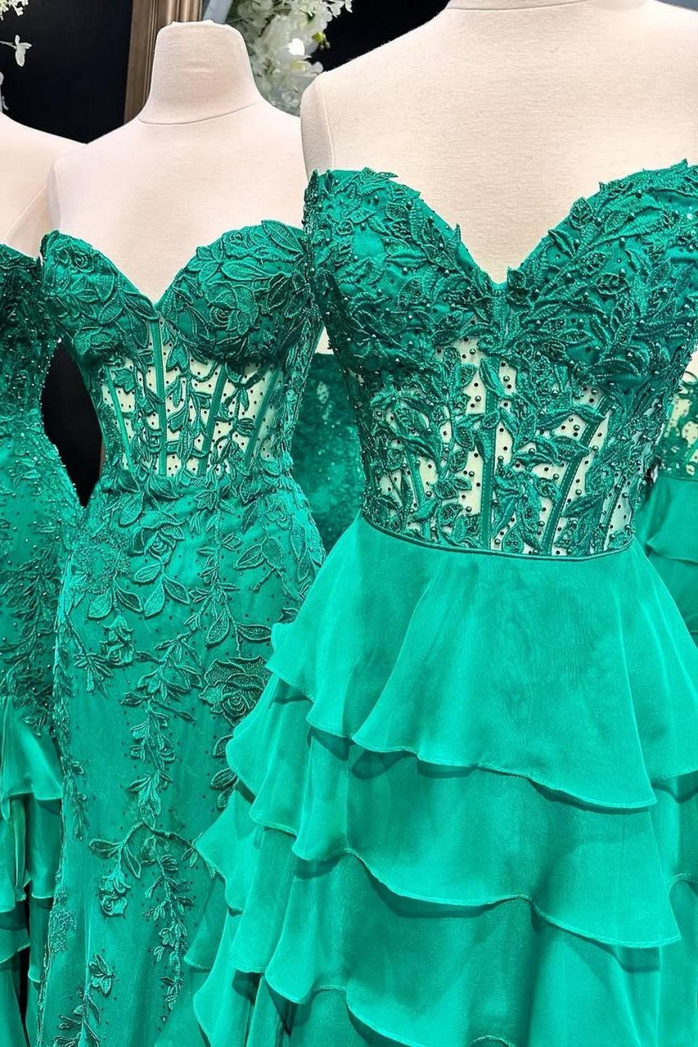 Cute Light Blue A-Line Sweetheart Lace Up Long Tiered Chiffon Prom Dress with Slit