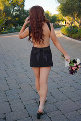 Cute Sheath Square Neck Black Satin Homecoming Dress with Bowknot