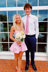 Cute Sheath Sweetheart Pink Short Homecoming Dress with Ruffles