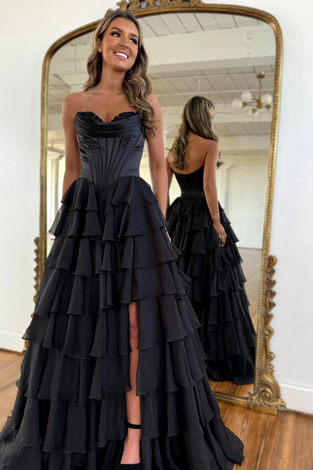 Furlla Woman Pretty Sweetheart A-Line Satin Top Long Layered Chiffon Prom Dress with Slit Furlla Official Furlla Woman Pretty Sweetheart A-Line Satin Top Long Layered Chiffon Prom Dress with Slit Furlla Official