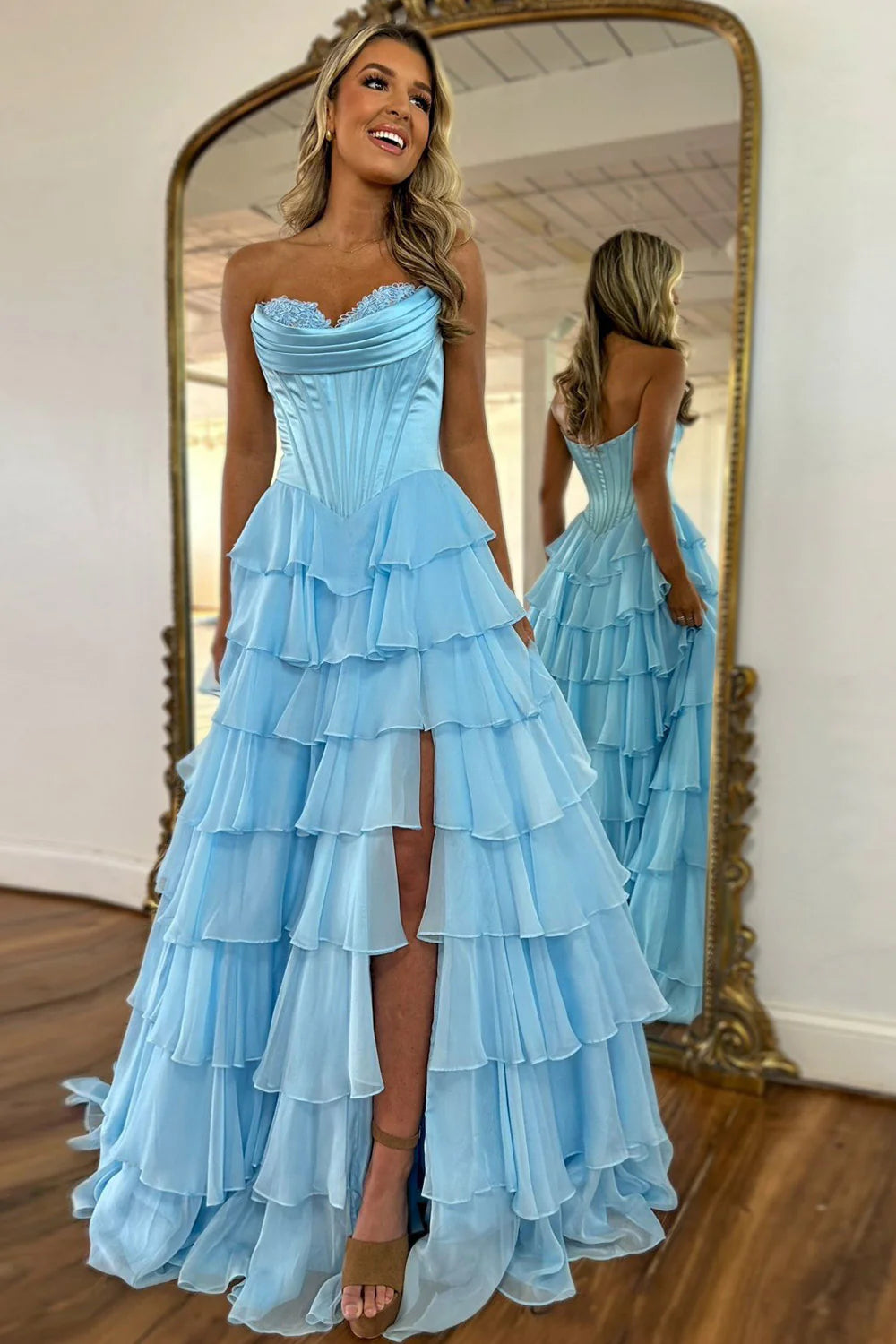 Furlla Woman Pretty Sweetheart A-Line Satin Top Long Layered Chiffon Prom Dress with Slit Furlla Official Furlla Woman Pretty Sweetheart A-Line Satin Top Long Layered Chiffon Prom Dress with Slit Furlla Official