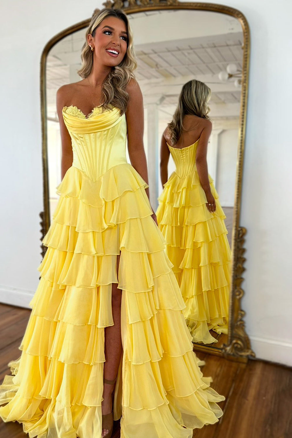 Furlla Woman Pretty Sweetheart A-Line Satin Top Long Layered Chiffon Prom Dress with Slit Furlla Official Furlla Woman Pretty Sweetheart A-Line Satin Top Long Layered Chiffon Prom Dress with Slit Furlla Official