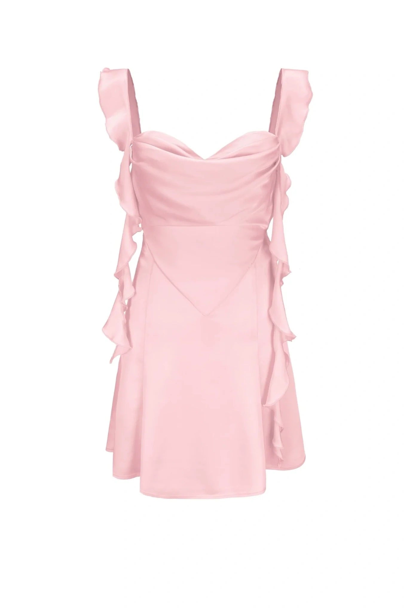 Furlla Women Blush Pink Ruffle Strap Mini Homecoming Dress with Side Cutouts Furlla Official Furlla Women Blush Pink Ruffle Strap Mini Homecoming Dress with Side Cutouts Furlla Official