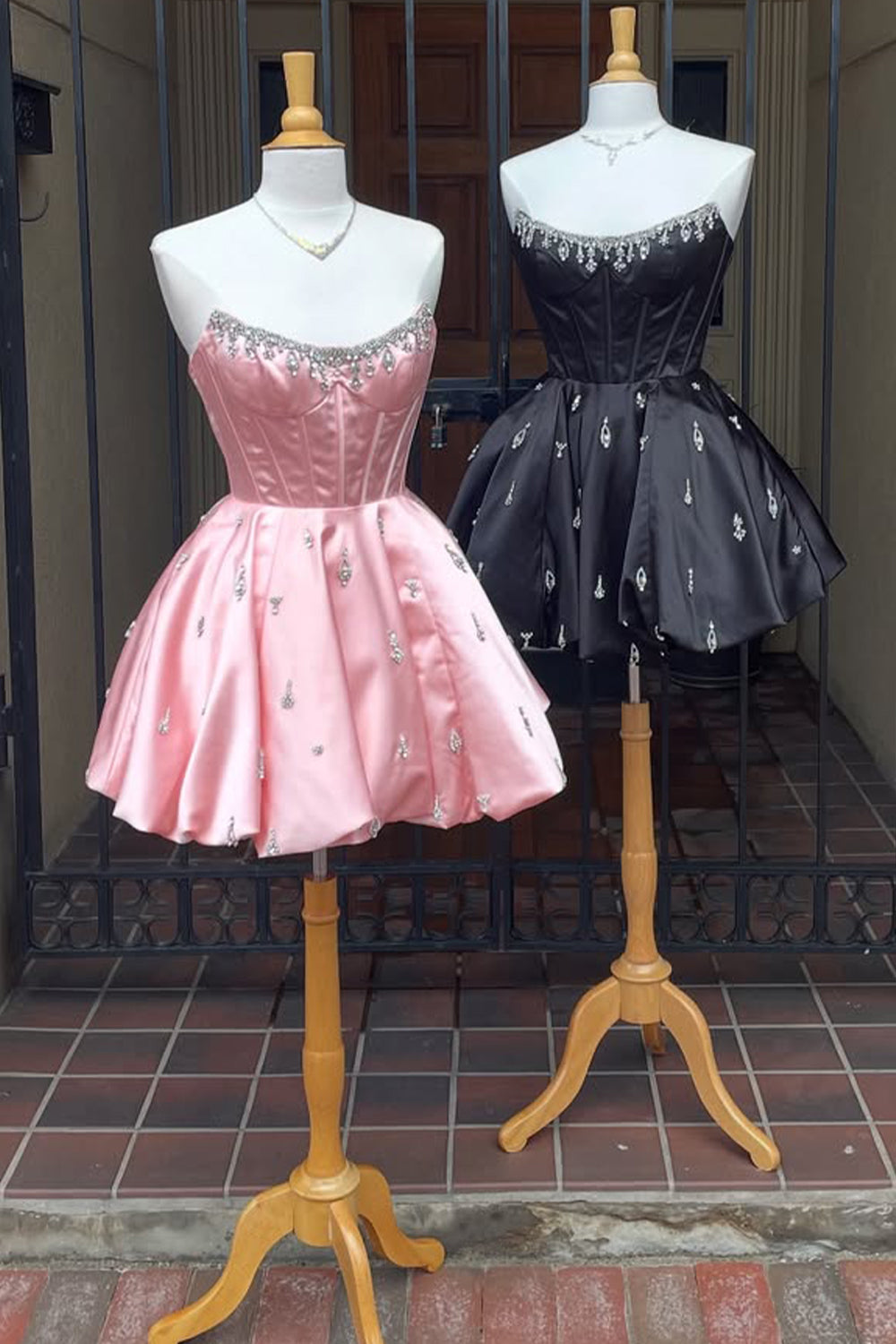 Dreamy A-Line Strapless Short Satin Homecoming Dress with Beading