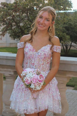 Dreamy A Line Short Homecoming Dress with 3D Floral Appliques and Sparkle Detail
