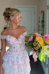 Dreamy A Line Short Homecoming Dress with 3D Floral Appliques and Sparkle Detail