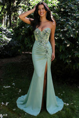 Dusty Green Sweetheart Mermaid Prom Dress with Crystal Embellishments and Slit