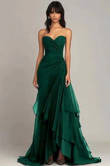 Elegant Mermaid Sweetheart Long Ruched Prom Dress with Layered Skirt