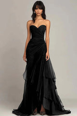 Elegant Mermaid Sweetheart Long Ruched Prom Dress with Layered Skirt