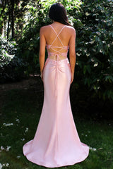 Elegant Pink Satin Prom Dress with Floral Embellishments and Side Slit