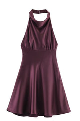Elegant Satin Mini Homecoming Dress with Halter Neck and Flattering A-Line Skirt