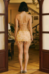 Elegant Spaghetti Straps Mini Homecoming Dress with Embroidered Floral Details