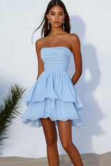 Elegant Strapless A-Line Mini Homecoming Dress with Soft Ruffle Tiers
