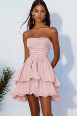 Elegant Strapless A-Line Mini Homecoming Dress with Soft Ruffle Tiers