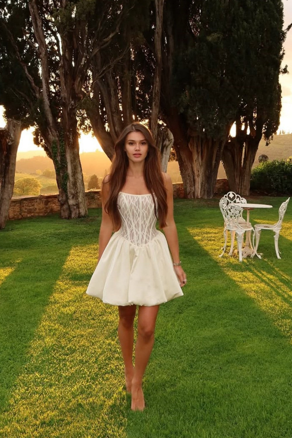 Elegant Strapless Corset Satin Short A-Line Ivory Homecoming Dress