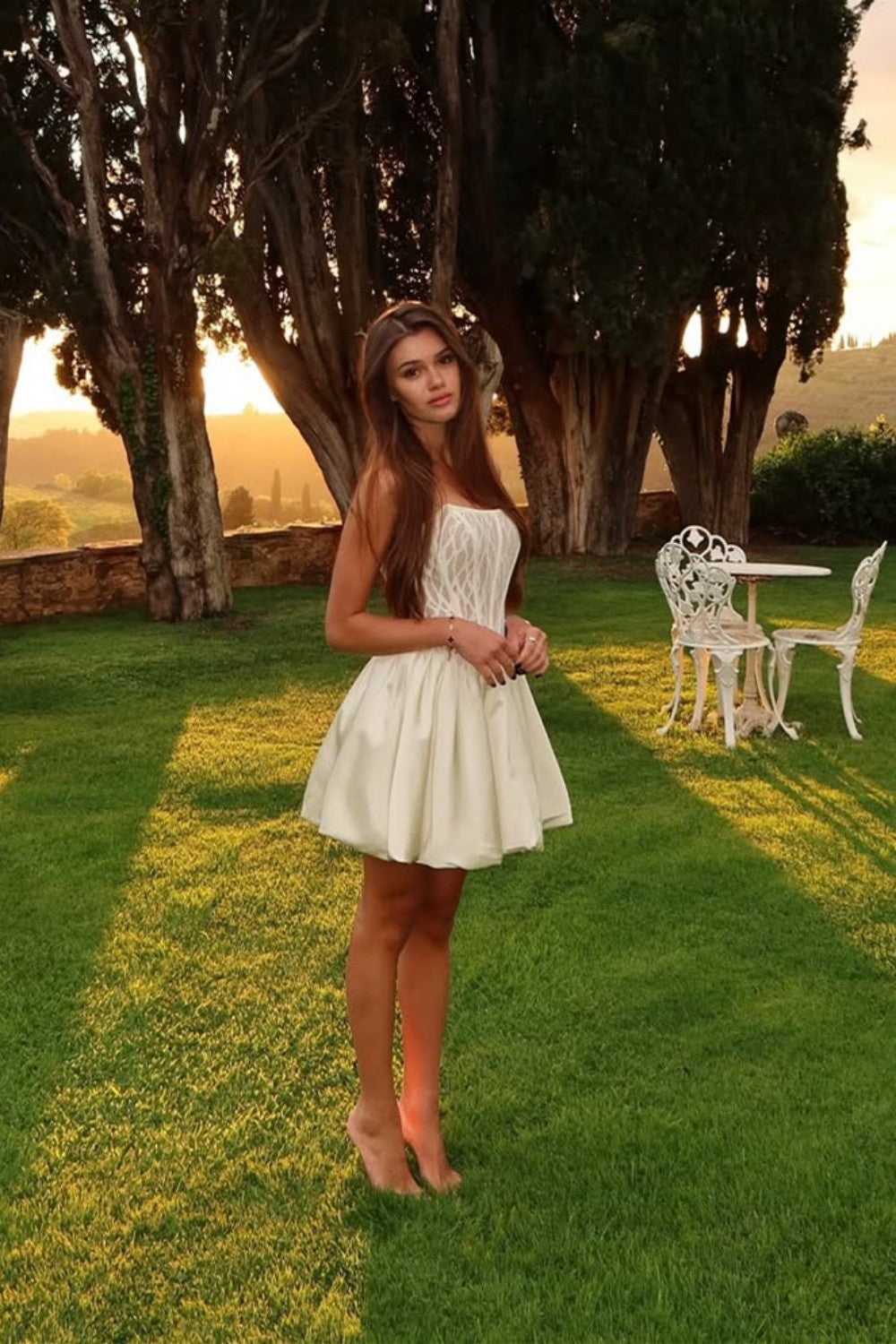Elegant Strapless Corset Satin Short A-Line Ivory Homecoming Dress