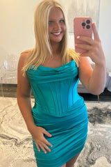 Elegant Strapless Corset Style Ruched Bodycon Mini Homecoming Dress